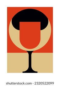 Abstract bocal goblet wine glass on stand minimalist geometric shape art vector flat illustration for poster t shirt canvas print. Trendy artwork contemporary composition artistic artwork decoration