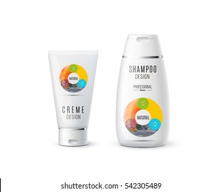 Abstract body care cosmetic brand concept. Cream, shampoo packaging. Realistic vector identity set template with colourful circle round diagram for beauty, medicine, healthcare. Design layout.