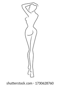 Abstract Of The Body Of Charming Woman, Isolated On The White Background, Back View, Hand Drawing Outline