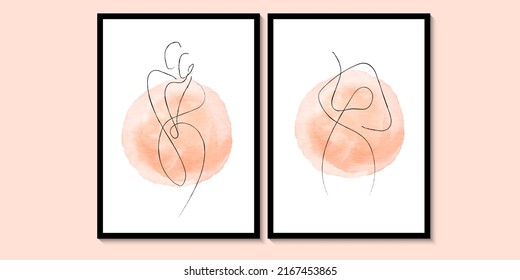 Abstract body line art. Boho posters. Creative artistic posters. Female body, texture. Design for wallpaper, wall decor, print, cardbackground, social media, cover. 