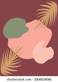 Abstract bohemian art with earth tones and patterns coconut leaves, boho art wallpaper
