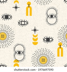 Abstract Bohemian Motifs and Symbols Mid Century Vector Seamless Pattern