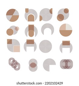 Abstract boho aesthetic geometric shape set. Contemporary mid century line design with sun and moon phases trendy bohemian style. Modern vector illustration