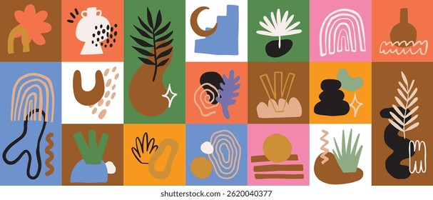 abstrakte boho ästhetische Vektorgrafik-Set für Banner, Header-Design
