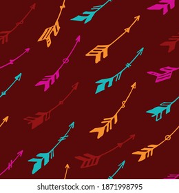 Resumen Las flechas de boho graban un patrón impecable. Diseño étnico azteca. Tema indígena americano. Las flechas de Boho están aisladas. Cuadros de papel textil para niños. Símbolos de tiro con arco.