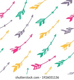 Abstract boho arrows graphic seamless pattern. Ethnic aztec design. Native american motif. Cupid arrows illustration. Scrapbook or wrapping paper pattern. Hunting objects.