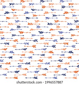 Abstract boho arrows graphic seamless pattern. Ethnic aztec design. Tribal indian motif. Bohemian arrows illustration. Kids room wallpaper pattern. Weapon symbols.