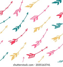 Abstract boho arrows graphic seamless pattern. Ethnic scandinavian design. Native american motive. Valentine arrows illustration. Kids clothes textile print patter. Hunting symbols.