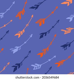 Abstract boho arrows graphic seamless pattern. Ethnic rustic design. Tribal indian motive. Boho arrows illustration. Kids room wallpaper pattern. Weapon objects.