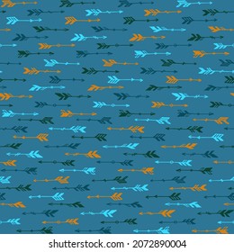 Abstract boho arrows graphic seamless pattern. Ethnic apache design. Native american theme. Bohemian arrows illustration. Kids clothes fabric print patter. Hunting symbols.