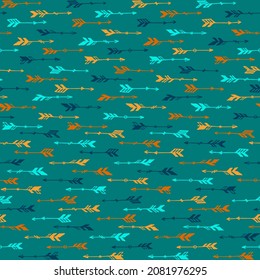 Abstract boho arrows graphic seamless pattern. Ethnic scandinavian design. Indigenous american motive. Bohemian arrows illustration. Boys room wallpaper pattern. Hunting symbols.