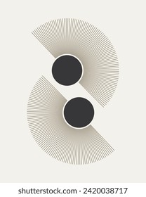 Abstract Boho Art, Mid Century Illustration with stripes and circles. Art Deco, Art Nouveau