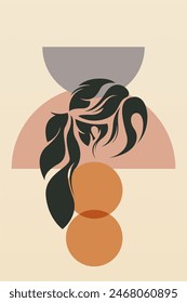 Abstract boho background of girl hair illustration. Mid century boho art background