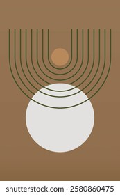 Abstract boho beige art background illustration. Flat abstract beige wall art illustration