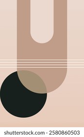 Abstract boho beige art background illustration. Flat abstract beige wall art illustration