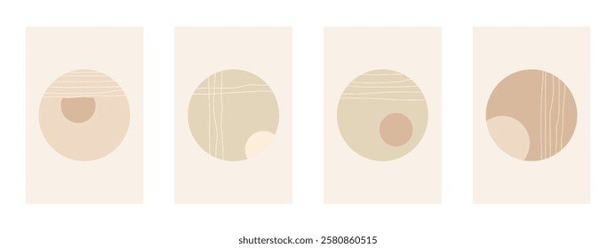 Abstract boho beige art background illustration. Flat abstract beige wall art illustration