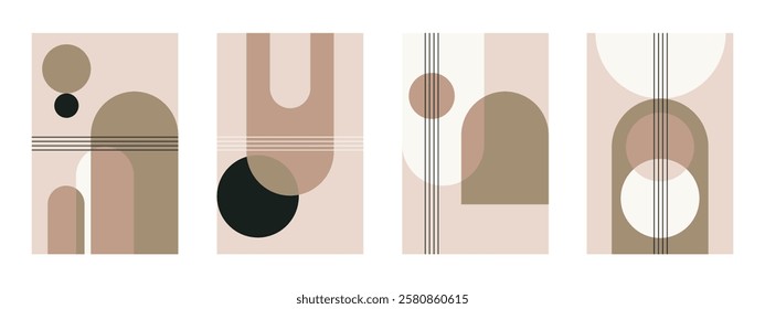 Abstract boho beige art background illustration. Flat abstract beige wall art illustration