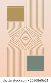Abstract boho beige art background illustration. Flat abstract beige wall art illustration