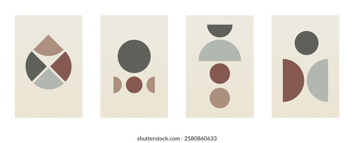 Abstract boho beige art background illustration. Flat abstract beige wall art illustration