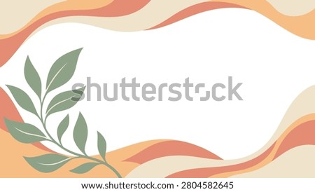 Abstract boho botanical background with terracotta waves and green leaves. Flat vector illustration EPS 10.