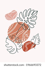 Abstract boho botanical poster. Plant abstraction poster organic shapes, neutral natural colors. Vector illustration