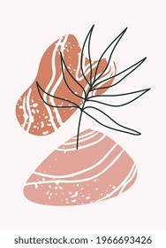 Abstract boho botanical poster. Plant abstraction poster organic shapes, neutral natural colors. Vector illustration