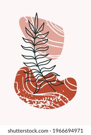 Abstract boho botanical poster. Plant abstraction poster organic shapes, neutral natural colors. Vector illustration