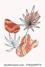 Abstract boho botanical poster. Plant abstraction poster organic shapes, neutral natural colors. Vector illustration