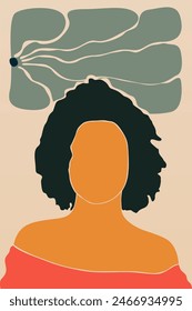 Abstract boho botany background with a girl illustration. Abstract boho art background