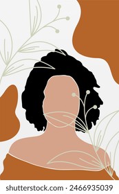 Abstract boho botany background with a girl illustration. Abstract boho art background