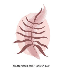 Abstract Boho Branch with Leafs on Watercolor stroke and Pink Circle background