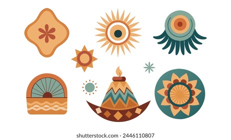 Abstract boho collection set minimal isolated flat illustration on white background