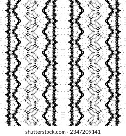 Abstract Boho Dark Print. Black Color Tribal Wavy Batik. Simple Geometric Pattern. Seamless Design Dark Pattern. Native Art Doodle Vector. Black Colour Ink Scribble Texture. Seamless Art Ethnic Design