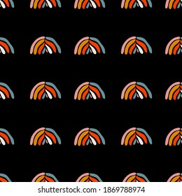 Abstract boho doodle seamless pattern with rainbows, design element. Grunge tribal  pattern for invitations, cards, print, gift wrap, manufacturing, textile, fabric, wallpapers