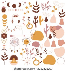 Abstract Boho Element. Big set of hand drawn various shapes and doodle objects. Abstract contemporary modern trendy vector illustration.