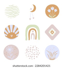 Abstract boho elements, cute colorful vector set