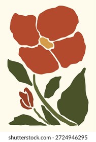 Abstractas decoración floral de la pared de Boho enmarcado dibujado a mano ilustración