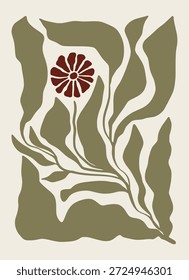 Abstractas decoración floral de la pared de Boho enmarcado dibujado a mano ilustración