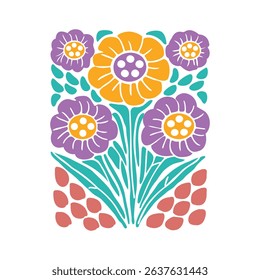 Abstract Boho Flowers Floral Pattern T-Shirt Design, Colorful abstract flower Leaves rainbow textile Art illustration.