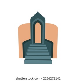 Abstract boho green arch and stairs. Vector illustration of minimalist arch with geometric style. Cartoon minimal arch with stairs isolated on white background. Geometry, city concept