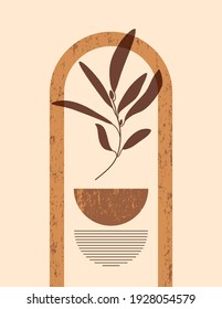 Abstract Boho Illustration with Arch and Abstract Shapes in Trendy Minimal Style. Vector Contemporary Background in Neutral colors for Wall Art posters, t-shirts print, Cover, Social Media Stories
