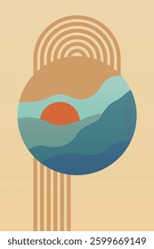 Abstract boho landscape wall art decor illustration. Boho rainbow abstract wall art background