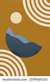 Abstract boho landscape wall art decor illustration. Boho rainbow abstract wall art background