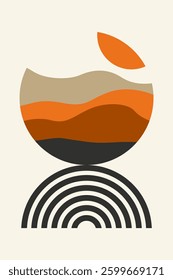 Abstract boho landscape wall art decor illustration. Boho rainbow abstract wall art background