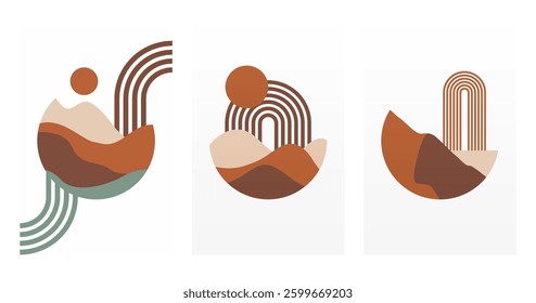 Abstract boho landscape wall art decor illustration. Boho rainbow abstract wall art background
