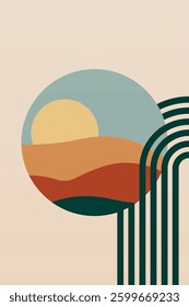 Abstract boho landscape wall art decor illustration. Boho rainbow abstract wall art background
