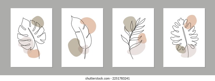 Abstract boho line art leaf design. Minimal abstract design leaves boho style organic plant shape background. Tropic leaf modern, boho design for print, wallpaper. Vector illustration