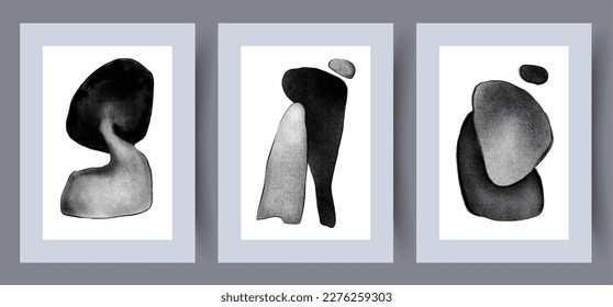 Abstract boho monochrome shapes wall art print. Printable minimal abstract poster. Wall artwork for interior design. Contemporary decorative background. 