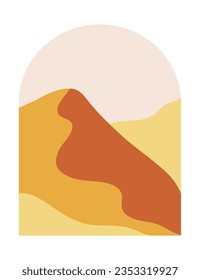 Abstract boho mountains landscape in the mid century arche. Modern terracotta and yellow vector illustration.