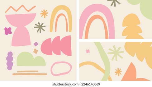 Abstract Boho Organic Shapes Hand-Drawn Vector Illustration Pastel Colors Background 